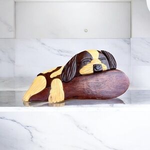 Vintage Wooden 3D Puppy Hideaway Box 4Pcs Wood Dog Laying Down Jewelry box